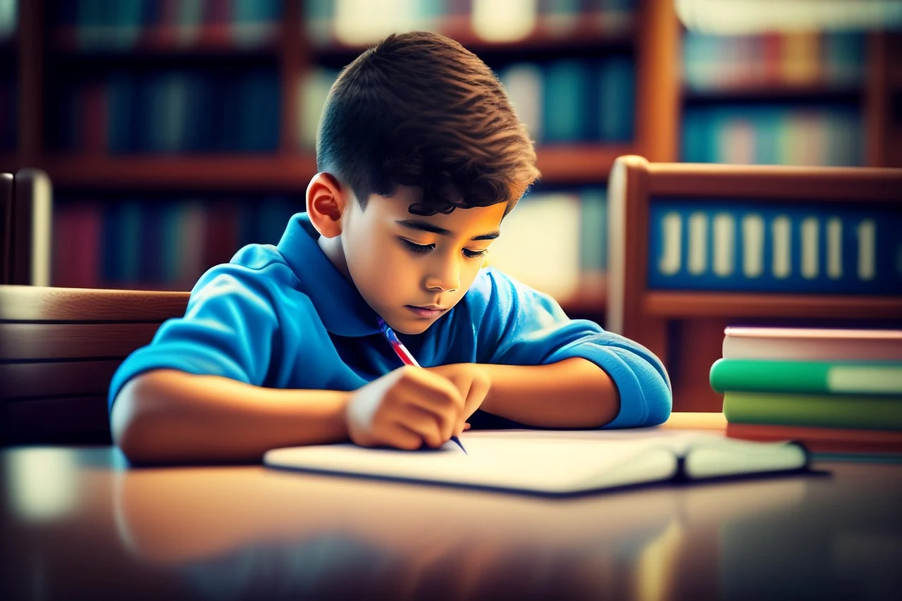 Student studying in library